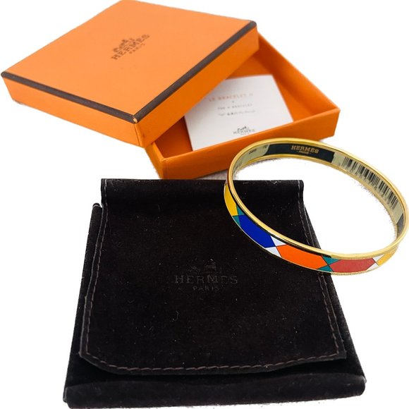 NWT Auc Hermès Enamel 24K Plated Narrow Bangle Bracelet - Picture 1 of 10